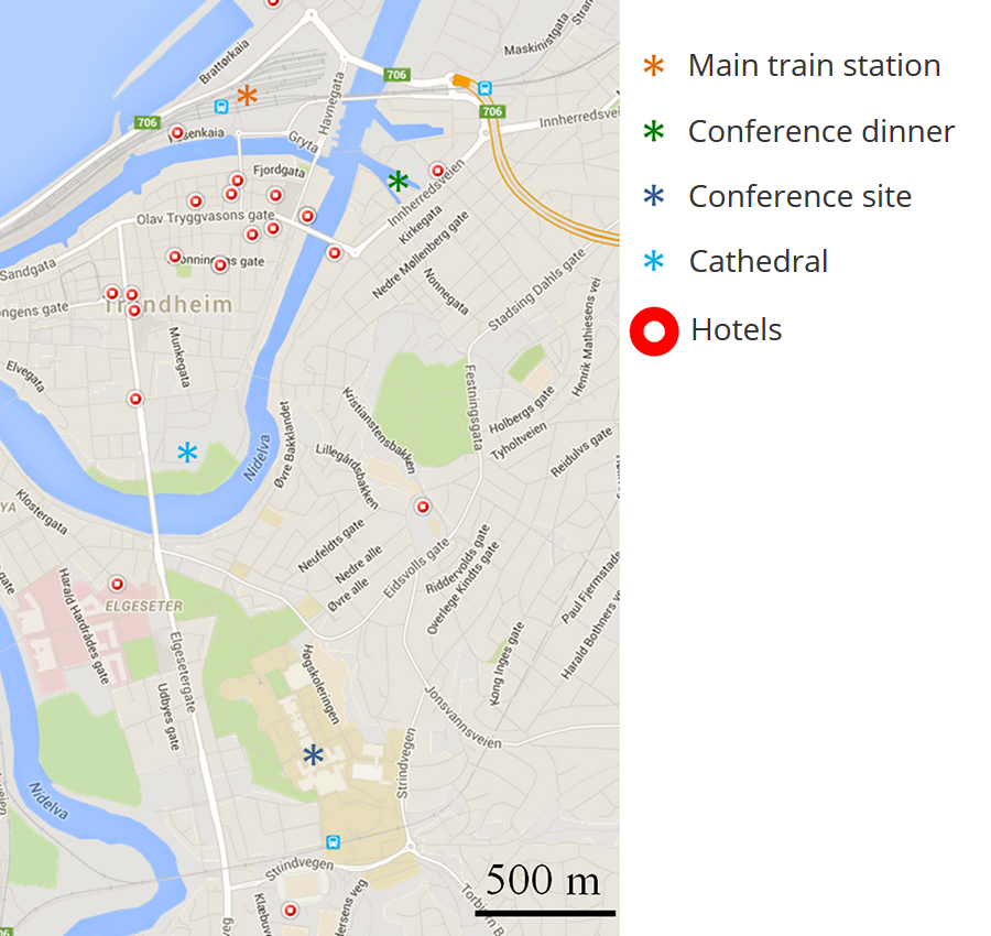 Map over hotels and other relevant sites