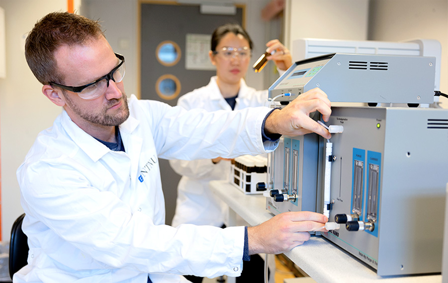 Two researchers working in a laboratory
