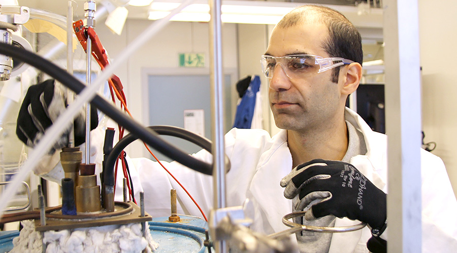 PhD candidate Babak Khalaghi in the lab. Photo