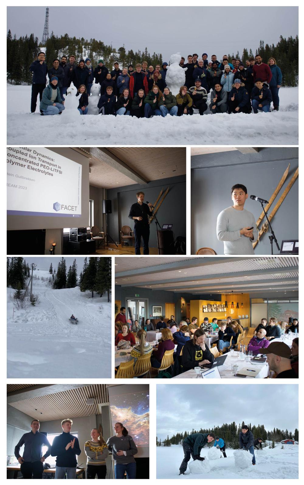 photo montage of people in the snow and presenting stuff