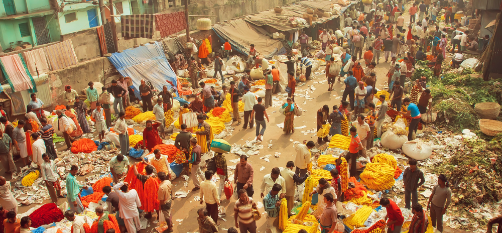 Picture of a crowded market place in India