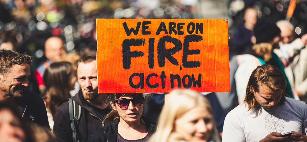 Picture from a climate demonstration, street full of people