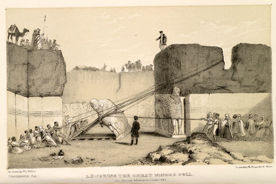 Drawing from the 1850's: dissasembling of a lamassu for transport to England