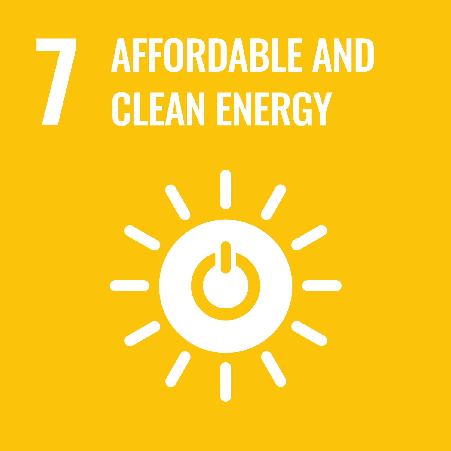 UNs Sustainable Development Goal 7 Affordable and clean energy. Link to UNs Sustainable development goal number 7