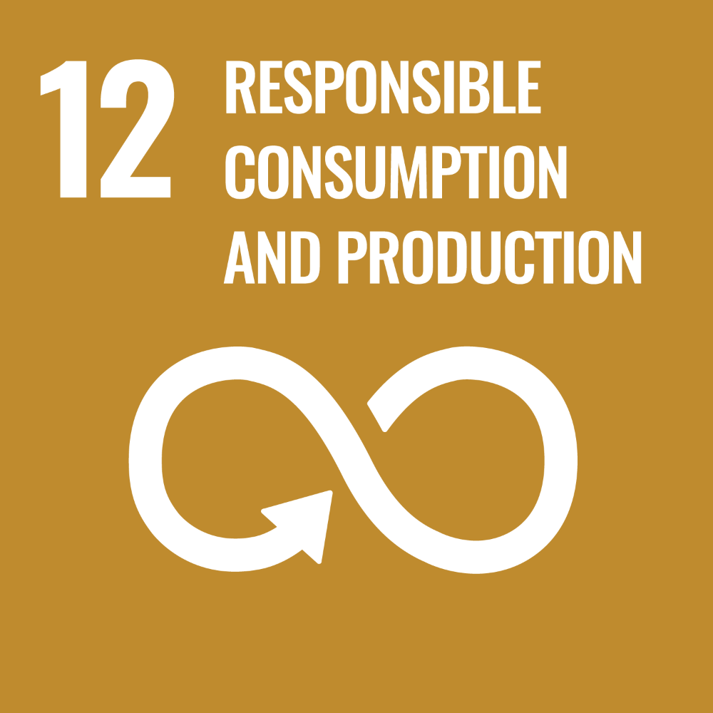 UNs Sustainable Development Goal 12 Responsible consumption and production. Link to UNs Sustainable development goal number 12