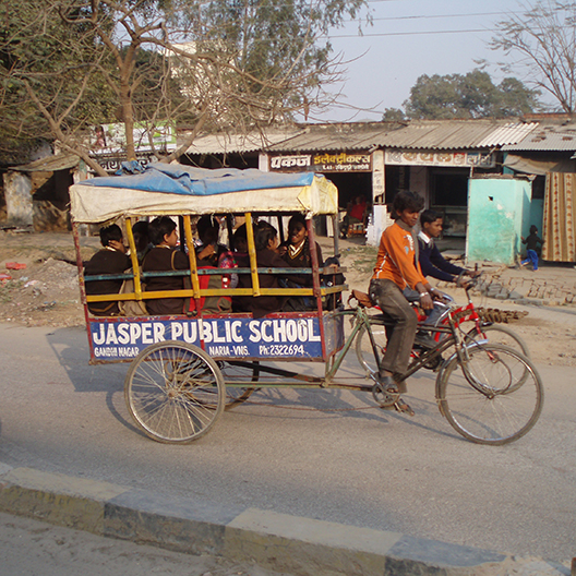 Children in School Bus in India. Photo.