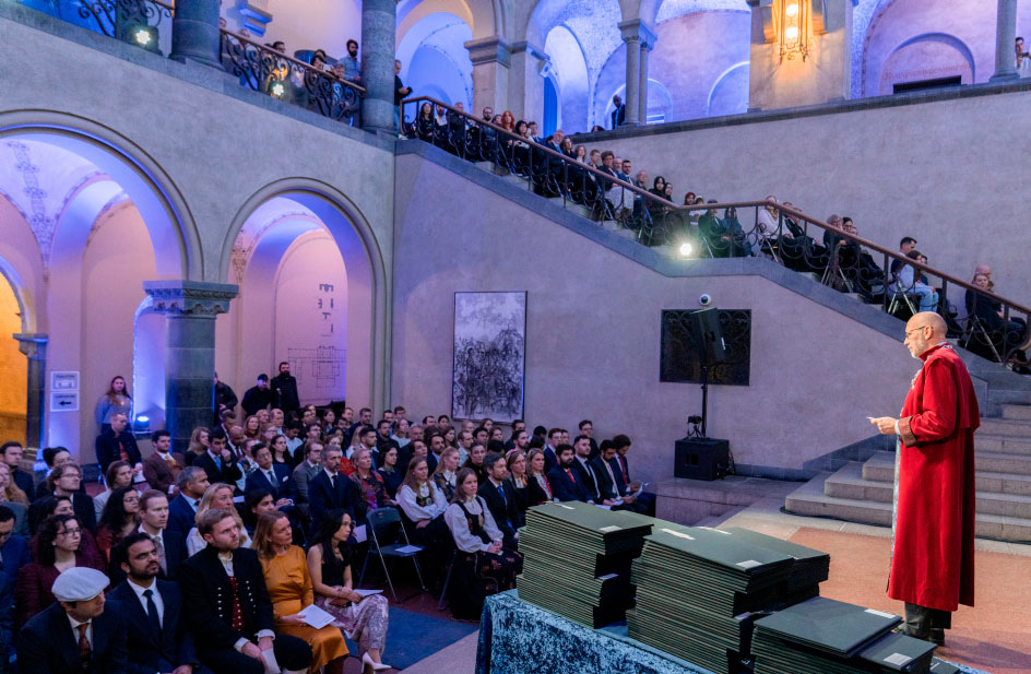 The Rector of NTNU deliveres a speech at the doctoral ceremony 2025. Photo: Lars Erik Berg
