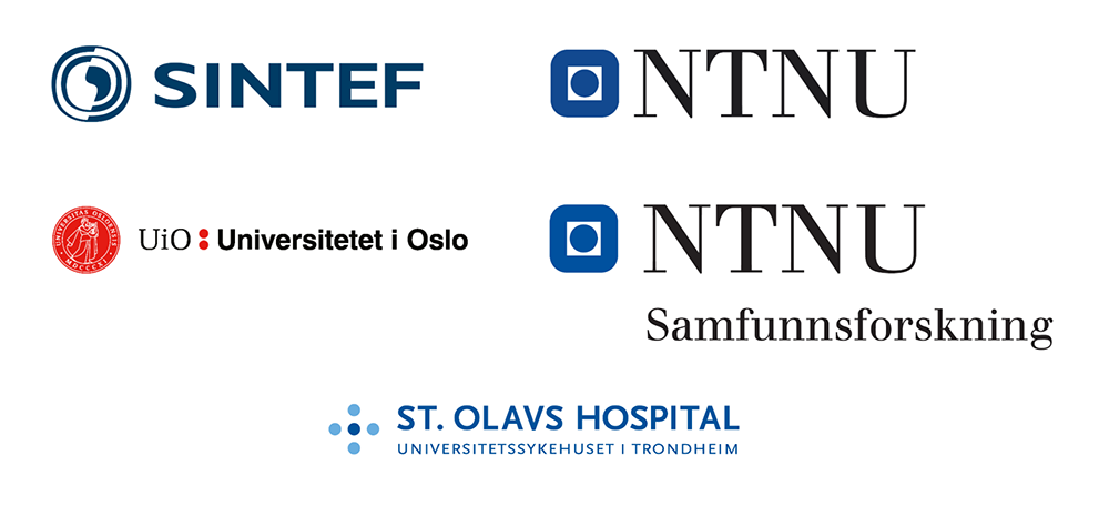 A picture of logos from Sintef, University of Oslo, NTNU and St. Olavs Hospital.