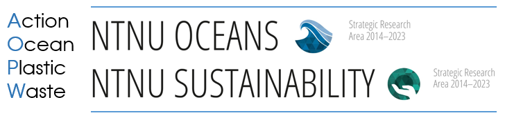 Action Ocean Plastic Waste logo, together with NTNU Oceans and NTNU Sustainability logo.